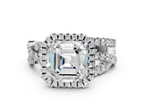 White gold Asscher Cut Halo Split Shank Prong Setting Ring_12