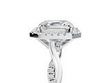 White gold Asscher Cut Halo Twisted Band Four-Prong Ring_11