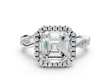 White gold Asscher Cut Halo Twisted Band Four-Prong Ring_6