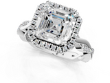 White gold Asscher Cut Halo Twisted Band Four-Prong Ring_7