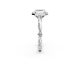 White gold Asscher Cut Halo Twisted Band Four-Prong Ring_8