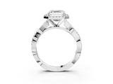 White gold Asscher Cut Halo Twisted Band Four-Prong Ring_9