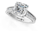 White gold Asscher Cut Milgrain Channel Set Engagement Ring with Solitaire Prong Setting_30
