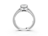 White gold Asscher Cut Milgrain Channel Set Engagement Ring with Solitaire Prong Setting_37