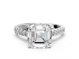 White gold Asscher Cut Pavé Band Solitaire Ring with Four-Prong Setting_43