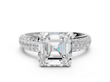 White gold Asscher Cut Pave Diamond Engagement Ring with Channel Set Band and Four-Prong Setting_12
