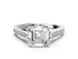 White gold Asscher Cut Solitaire Cathedral Diamond Engagement Ring with Channel-Set Band and Four-Prong Setting_3