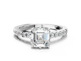 White gold Asscher Cut Solitaire Diamond Engagement Ring with Pavé Band and Six-Prong Setting_102