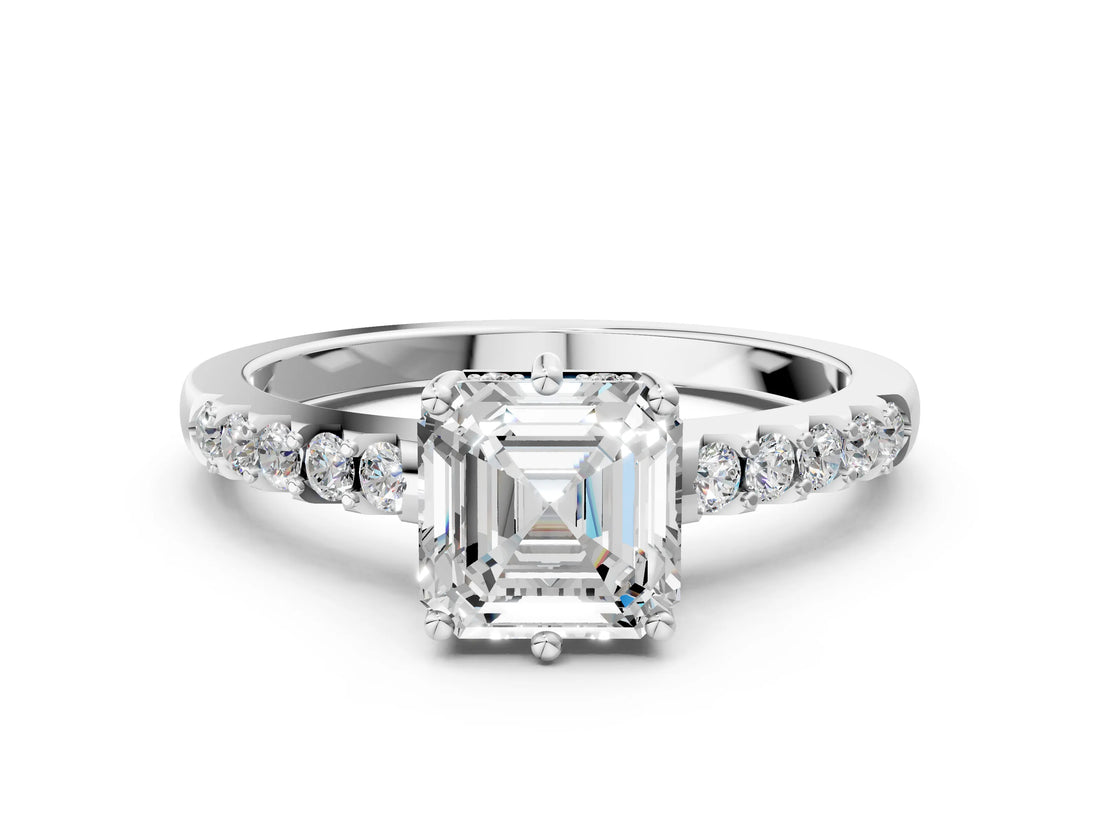 White gold Asscher Cut Solitaire Diamond Engagement Ring with Pavé Band and Six-Prong Setting_68