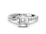White gold Asscher Cut Solitaire Diamond Engagement Ring with Pavé Band and Six-Prong Setting_84