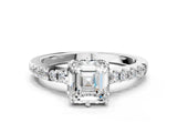 White gold Asscher Cut Solitaire Diamond Engagement Ring with Pavé Band and Six-Prong Setting_91