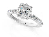 White gold Asscher Cut Solitaire Diamond Engagement Ring with Pavé Band and Six-Prong Setting_92
