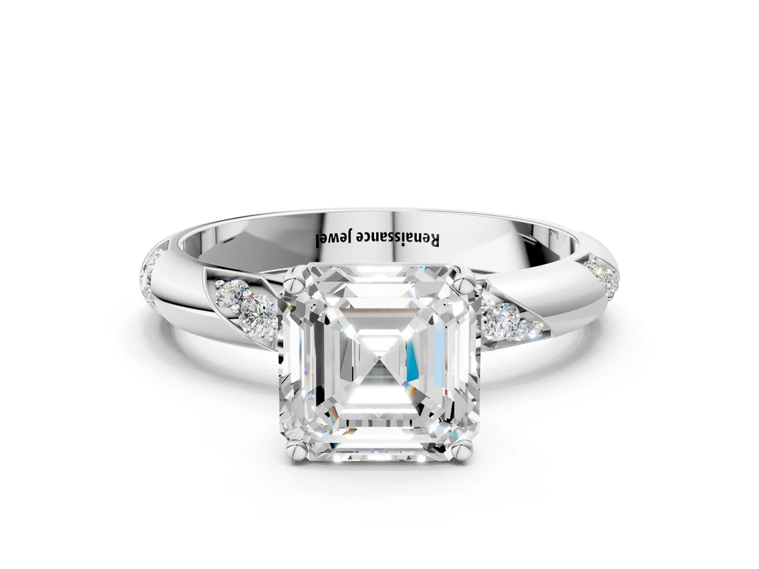 White gold Asscher Cut Solitaire Diamond Engagement Ring with Twisted Pave Band and Four-Prong Setting_7