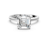 White gold Asscher Cut Solitaire Diamond Ring with Prong Setting and Plain Band_110