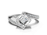 White gold Asscher Cut Solitaire Diamond Twist Band with Pavé Setting and Four-Prong Setting_7