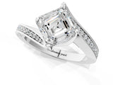 White gold Asscher Cut Solitaire Diamond Twist Band with Pavé Setting and Four-Prong Setting_8