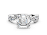 White gold Asscher Cut Solitaire Diamond Twisted Band with Pave Setting_24