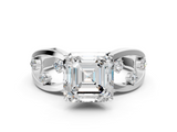 White gold Asscher Cut Solitaire Diamond with Side Stones on Criss-Cross Band and Four-Prong Setting_24