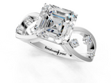 White gold Asscher Cut Solitaire Diamond with Side Stones on Criss-Cross Band and Four-Prong Setting_25