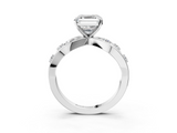 White gold Asscher Cut Solitaire Diamond with Side Stones on Criss-Cross Band and Four-Prong Setting_27