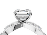 White gold Asscher Cut Solitaire Diamond with Side Stones on Criss-Cross Band and Four-Prong Setting_28