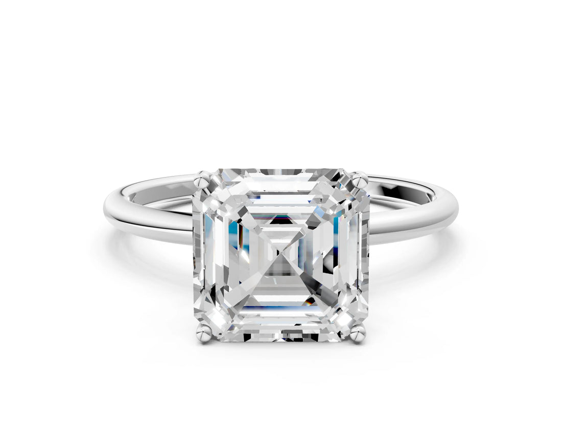 White gold Asscher Cut Solitaire Engagement Ring with Thin Band and Four-Prong Setting_20
