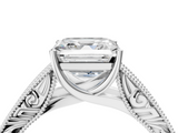 White gold Asscher Cut Solitaire Engraved Band with Four-Prong Setting_10