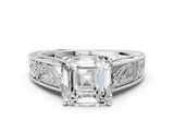 White gold Asscher Cut Solitaire Engraved Band with Four-Prong Setting_6