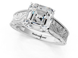 White gold Asscher Cut Solitaire Engraved Band with Four-Prong Setting_7