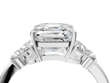 White gold Asscher Cut Solitaire Floral Diamond Ring with Four-Prong Setting_10