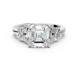 White gold Asscher Cut Solitaire Floral Diamond Ring with Four-Prong Setting_12