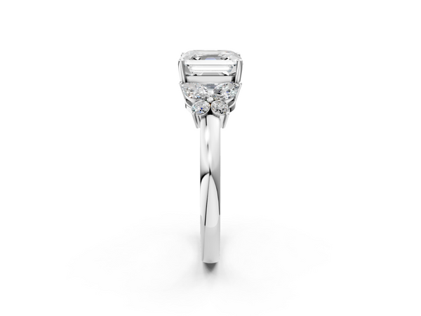 White Gold Asscher Cut Floral Engagement Ring Setting with Marquise and Round Petal Shoulders