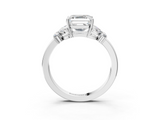 White gold Asscher Cut Solitaire Floral Diamond Ring with Four-Prong Setting_18