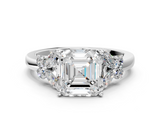 White gold Asscher Cut Solitaire Floral Diamond Ring with Four-Prong Setting_6