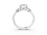 White gold Asscher Cut Solitaire Floral Diamond Ring with Four-Prong Setting_9