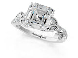 White gold Asscher Cut Solitaire Leaf-Inspired Diamond Ring with Pavé Band and Four-Prong Setting_41
