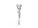 White gold Asscher Cut Solitaire Leaf-Inspired Diamond Ring with Pavé Band and Four-Prong Setting_42