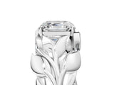 White gold Asscher Cut Solitaire Leaf-Inspired Engagement Ring with Prong Setting_12
