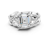 White gold Asscher Cut Solitaire Leaf-Inspired Engagement Ring with Prong Setting_7