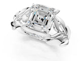 White gold Asscher Cut Solitaire Leaf-Inspired Engagement Ring with Prong Setting_8