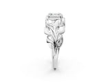 White gold Asscher Cut Solitaire Leaf-Inspired Engagement Ring with Prong Setting_9