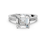 White gold Asscher Cut Solitaire Milgrain Engraved Band with Four-Prong Setting_36