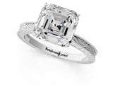 White gold Asscher Cut Solitaire Milgrain Engraved Band with Four-Prong Setting_37