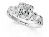 White gold Asscher Cut Solitaire Milgrain Leaf Band with Prong Setting_24