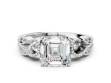 White gold Asscher Cut Solitaire Milgrain Leaf Band with Prong Setting_7