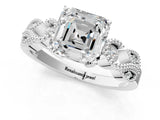 White gold Asscher Cut Solitaire Milgrain Leaf Band with Prong Setting_8