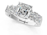 White gold Asscher Cut Solitaire Princess Side Stone Engraved Band Prong Setting Ring_36