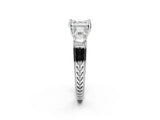 White gold Asscher Cut Solitaire Princess Side Stone Engraved Band Prong Setting Ring_37