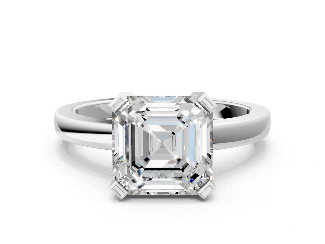 White gold Asscher Cut Solitaire Ring with Four-Prong Setting and Classic Band_23