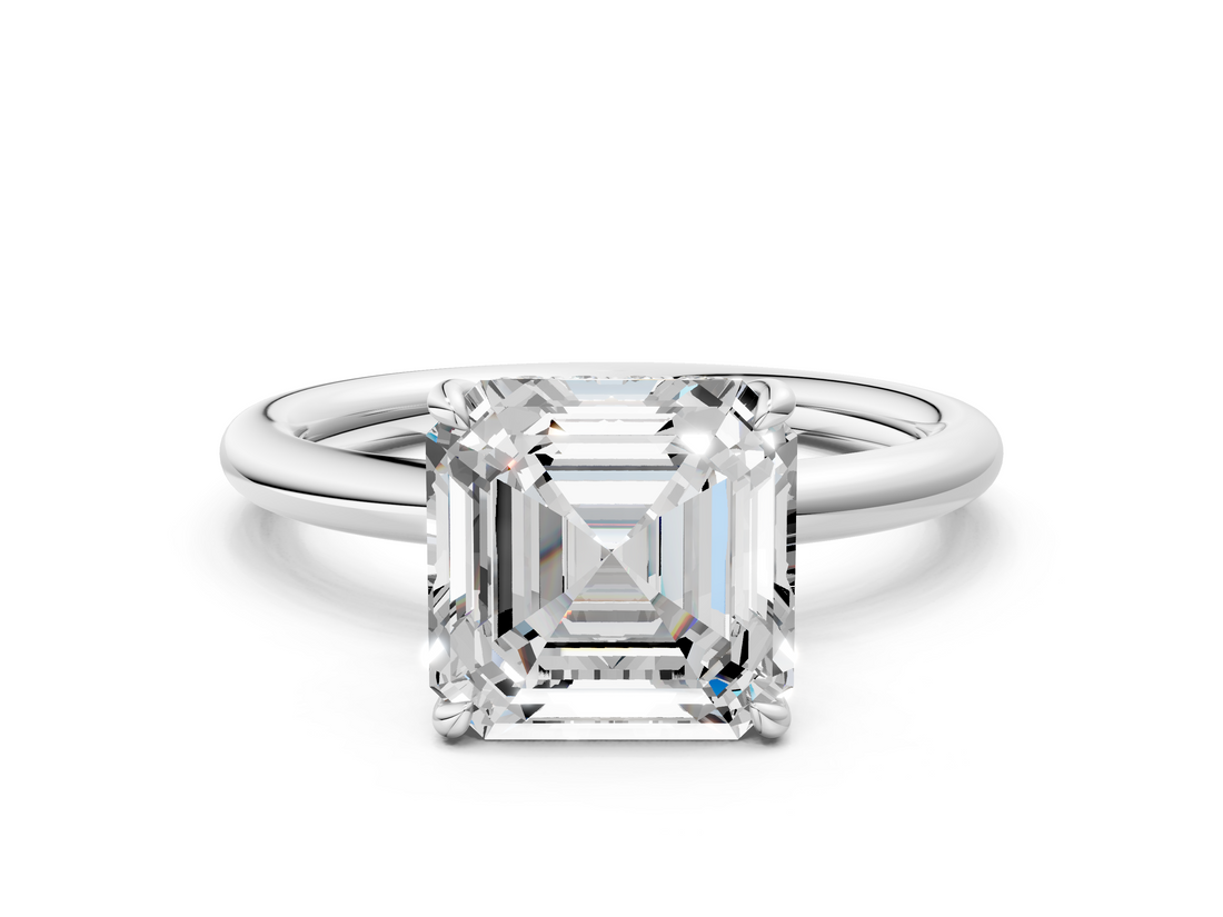 White gold Asscher Cut Solitaire Ring with Thin Band and Four-Prong Setting_23